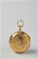 An 18k gold openface pocketwatch with cylinder escapement and repetition, attached a fire-gilt chateleine - image-2