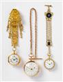 A Parisian 18k gold, enamel and pearl pendant watch with verge escapement and repetition. With a gold and enamel chatelaine. - image-1