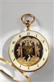 An 18k four colour gold openface pocketwatch with verge movement, repetition and an automaton with two Jaquemarts - image-1