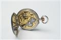 A ladies 14k gold and silver openface pocketwatch and chain with niello decoration - image-4