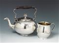 A Goldingen silver teapot and milk jug with remains of interior gilding. Monogrammed "WM". Marks of Jakob Herning, ca. 1780. - image-1