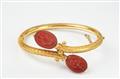 An 18k gold and carnelian scarab Antique revival bangle - image-2