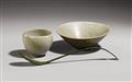 A set of two celadon-glazed pottery bowls and a bronze spoon. Korea. Goryeo dynasty, 12th/13th century - image-1