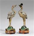 A pair of closisonné enamel cranes. Late 19th century - image-1