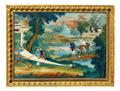 Anonymous painter . 19th century - Three reverse glass paintings depicting young lovers, a lady playing the guqin, and a scene from the "Gengzhitu" (Pictures of Tilling and Weaving). 19th century. All three frame... - image-3