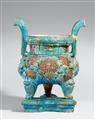 A large turquoise and aubergine-glazed tripod incense burner. Ming dynasty (1368-1644) - image-2