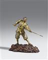 A partly gilt bronze Miyao-style bronze figure of a samurai. Late 19th century - image-2