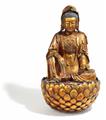 Große Figur eines Guanyin. Holz mit vergoldeter Lackfassung, Modelliermasse, Hanfgewebe. 17./18. Jh. - image-2