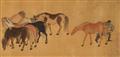 After Zhao Mengfu . 19th/20th century - One Hundred Horses. Horizontal scroll. Ink and colour on silk. Inscribed Zi'ang and sealed Zhao shi Zi Ang and Zhao Mengfu yin and other seals. Four colophons. - image-1