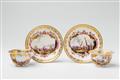 Two Meissen porcelain koppchen and a pair of saucers with merchant navy scenes - image-1