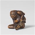 A boxwood netsuke of a grumpy Gama Sennin. Mid-19th century - image-1