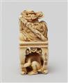 An ivory netsuke of Shoki with two oni. Mid-19th century - image-3