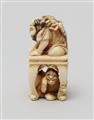 An ivory netsuke of Shoki with two oni. Mid-19th century - image-4