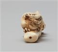 An unusual ivory netsuke of a two-horned amaryu. 18th century - image-2