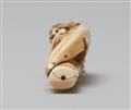 An unusual ivory netsuke of a two-horned amaryu. 18th century - image-3