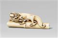 An unusual ivory netsuke of a two-horned amaryu. 18th century - image-1