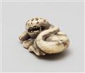 A Kyoto school ivory netsuke of a recumbent tiger. Late 18th century - image-3