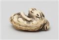 A Kyoto school ivory netsuke of a recumbent tiger. Late 18th century - image-4