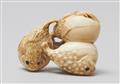 A rare and interesting ivory netsuke of two blowfish and two eggplants. Mid-19th century - image-7