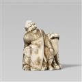 A walrus tusk netsuke of Bunkan Zenshi. Second half 19th century - image-1