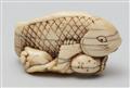 An ivory netsuke of Ushiwakamaru fighting with a giant carp. Mid-19th century - image-4