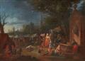 Flemish School circa 1700 - Two Fairground Paintings: Elegant Company at a Fair Cavalier on Horseback at a Fair - image-1