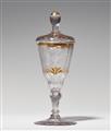 A Silesian cut glass cup and original cover with armorial engraving - image-1