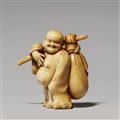 Okimono-Netsuke eines Hotei. Elfenbein. Um 1900 - image-1