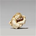 An ivory netsuke of a laughing boy. Early 20th century - image-1