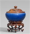 A blue-glazed incense burner in alms bowl form. 19th century - image-2