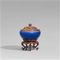 A blue-glazed incense burner in alms bowl form. 19th century - image-1