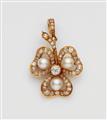An 18k gold, diamond and pearl pendant brooch - image-1
