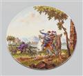 An oval Ludwigsburg porcelain plaque with scenes from the Ottoman war - image-1