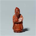 A boxwood netsuke of a sage. Around 1900 - image-1