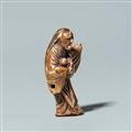 A wood and lacquer netsuke of a demon with a child. Late 19th century - image-4