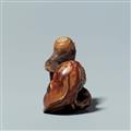 A wood, lacquer and mother of pearl netsuke of a kappa and a catfish. Mid-19th century - image-2
