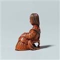 A boxwood netsuke of a lady seated on a stool. Mid-19th century - image-2