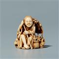 An ivory netsuke of Ono no komachi. Second half 19th century - image-1