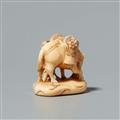 An ivory okimono netsuke of a farmer and a horse. Mid-19th century - image-3