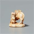 An ivory okimono netsuke of a farmer and a horse. Mid-19th century - image-4