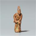 A cypress wood netsuke of a nô actor. 18th century - image-1