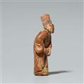 A cypress wood netsuke of a nô actor. 18th century - image-2