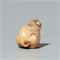 A stag antler netsuke of a small dog. Early 19th century - image-4