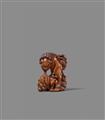 A boxwood netsuke of fighting shishi. 18th century - image-1