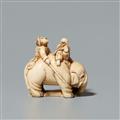 An ivory okimono netsuke of an elephant and boys. Late 19th century - image-2