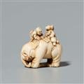 An ivory okimono netsuke of an elephant and boys. Late 19th century - image-1