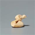 An Osaka school ivory netsuke of a hatching chick, by Doraku. Second half 19th century - image-1