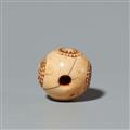An ivory netsuke of a sphere with stylised blossoms. Late 19th century - image-5