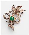 An 18k red gold, silver, emerald and diamond flowering sprig brooch - image-2