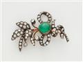 An 18k red gold, silver, emerald and diamond flowering sprig brooch - image-1